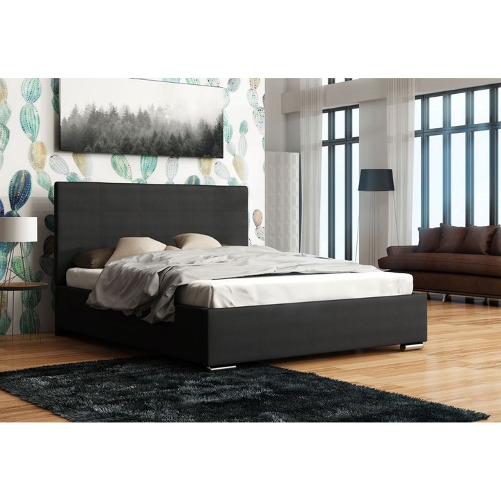 Nasty 4 kárpitozott ágy + ágyrács, sofie 20, 140x200 cm, fekete