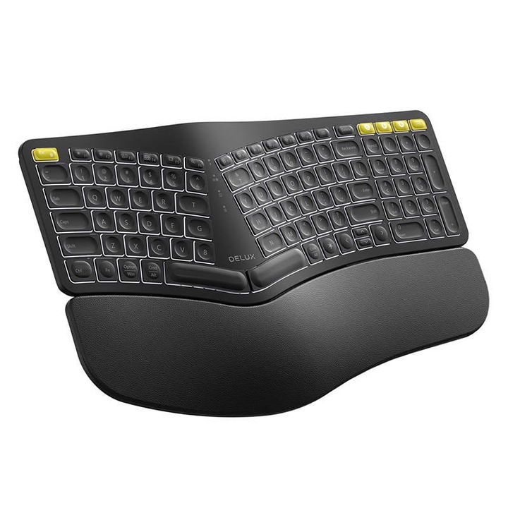 Tastatura ergonomica, Delux, GM902PRO, BT+2.4G, Negru