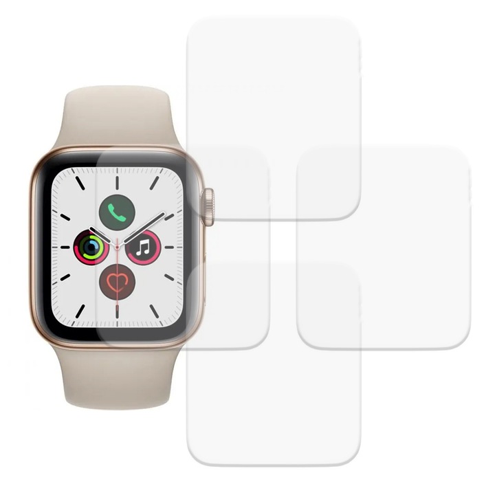 4 db Apple Watch 5 40 mm-es filmmel kompatibilis filmkészlet, InvisiFlex Full Glue, Regenerálható szilikon hidrogél, ütés- és törésgátló, SlimLine NanoShield, átlátszó