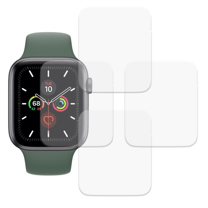 4 db Apple Watch 5 44 mm-es filmmel kompatibilis film, InvisiFlex Full Glue, Regenerálható szilikon hidrogél, ütés- és törésgátló, SlimLine NanoShield, átlátszó
