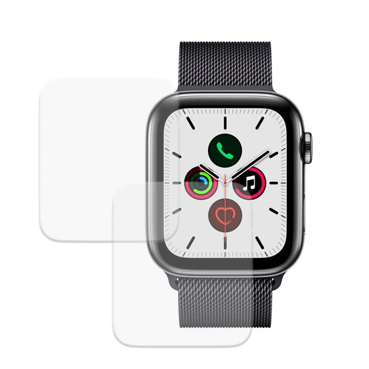 2 x Apple Watch 5 44 mm-es filmmel kompatibilis filmkészlet, Commando Shield Full Glue, Regenerálható szilikon hidrogél, ütés- és törésgátló, SlimLine NanoShield, átlátszó