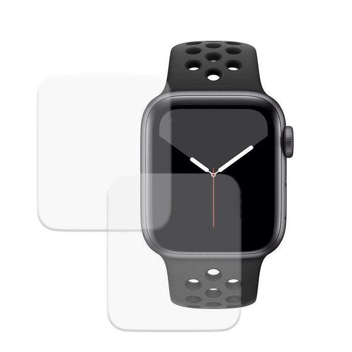 2 x Apple Watch 5 40 mm-es filmmel kompatibilis filmkészlet, Commando Shield Full Glue, Regenerálható szilikon hidrogél, ütés- és törésgátló, SlimLine NanoShield, átlátszó
