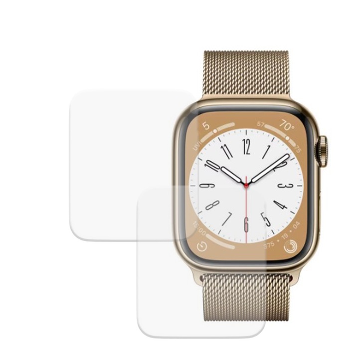 Комплект от 2 x фолио, съвместимо с Apple Watch 8 45 mm, Commando Shield Full Glue, регенерируем силиконов хидрогел, против удар и против счупване, SlimLine NanoShield, прозрачен