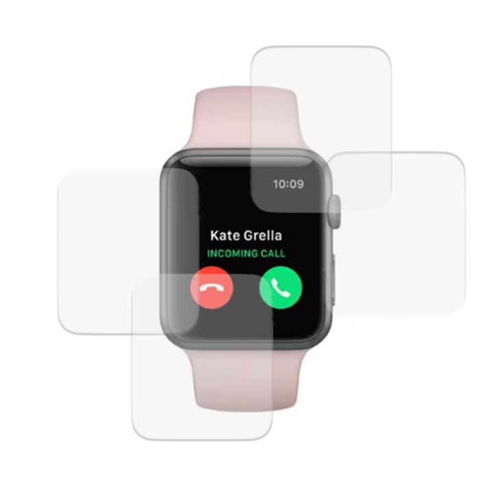 Комплект от 4 x фолио, съвместимо с Apple Watch 1 38 mm, Commando Shield Full Glue, регенерируем силиконов хидрогел, против удар и против счупване, SlimLine NanoShield, прозрачен