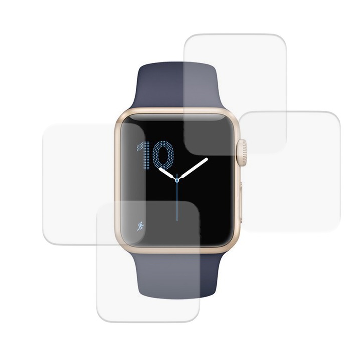 Комплект от 4 протектора, съвместими с Apple Watch 2 42 mm, Commando Shield Full Glue, регенерируем силиконов хидрогел, против удар и против счупване, SlimLine NanoShield, прозрачен