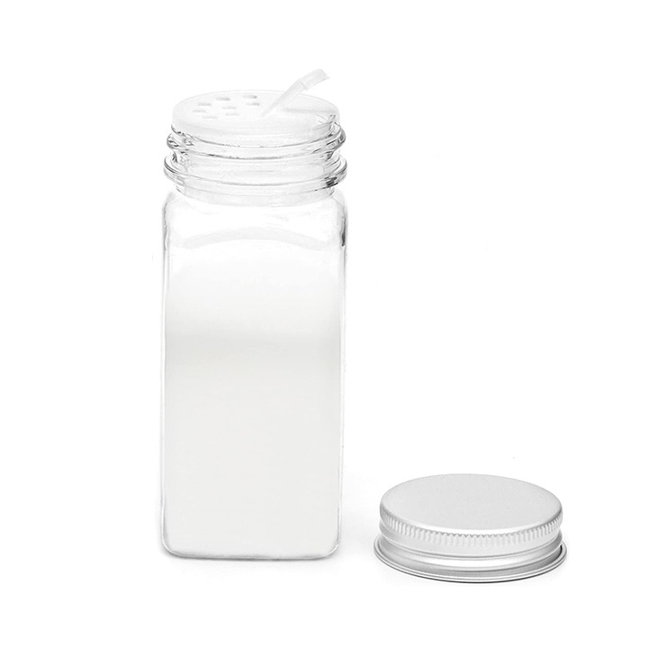 Set 6 borcane pentru condimente, Yatovur, 100 ml, Transparent/Argintiu