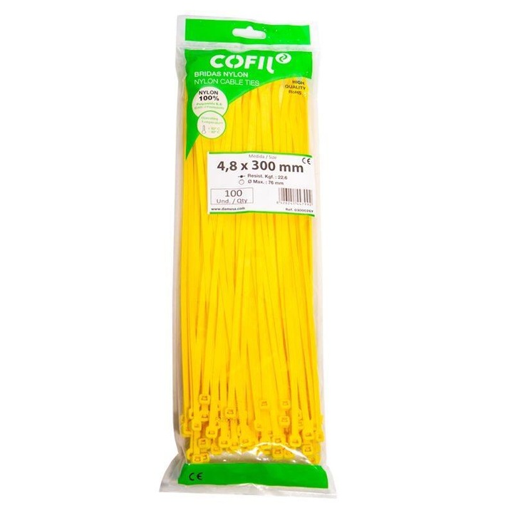 Set 100 coliere plastic 300x4.8mm, galbene, 300026Y Damesa