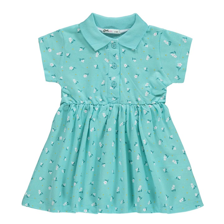 Rochita FLEUR pentru copii/fetite, ERAKIDS, imprimeu floral, 100% bumbac premium, Verde