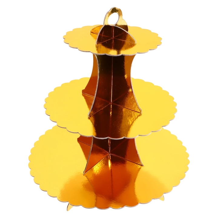 Etajera pentru prajituri, din carton, 3 nivele, 30 cm, NO384, Auriu