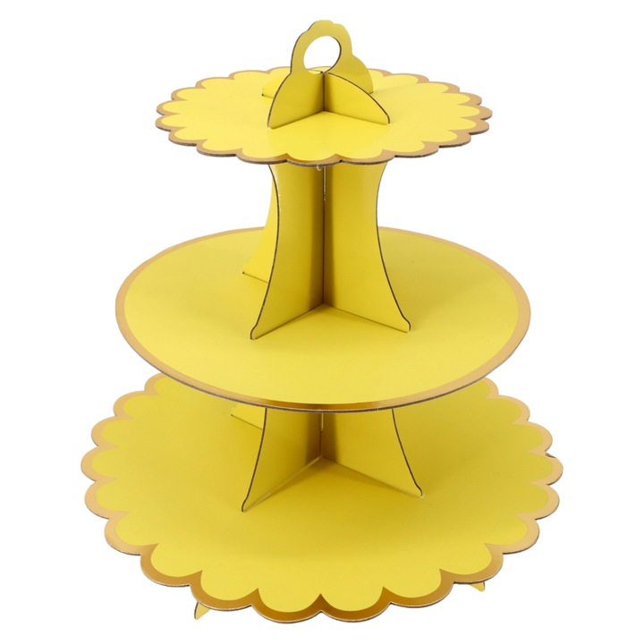 Etajera pentru prajituri, din carton, 3 nivele, 30.3 cm, NO823, Galben