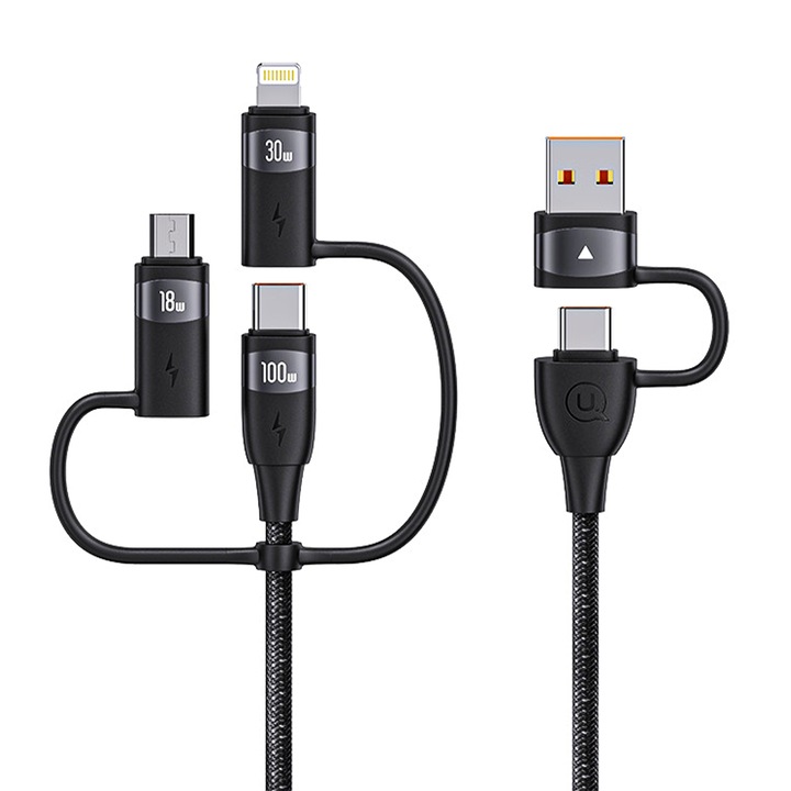 Cablu Date si Incarcare Rapida Usams, 5 in 1, QC 3.0,100W, USB, Type-C, Lighting, Micro-USB 1.2m, Compatibil iPhone, Samsung, Huawei