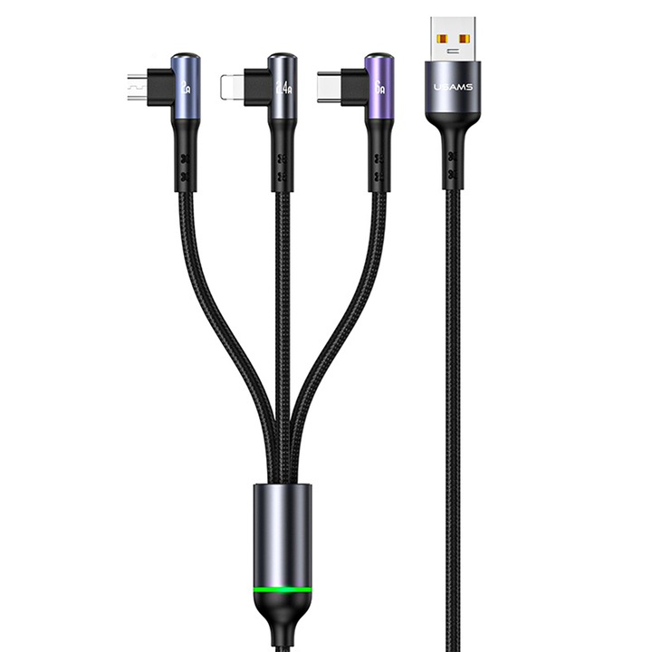 Cablu Date si Incarcare Rapida Usams, 3 in 1, QC 3.0,66W, USB, Type-C, Lighting, Micro-USB 1.2m, Compatibil iPhone, Samsung, Huawei