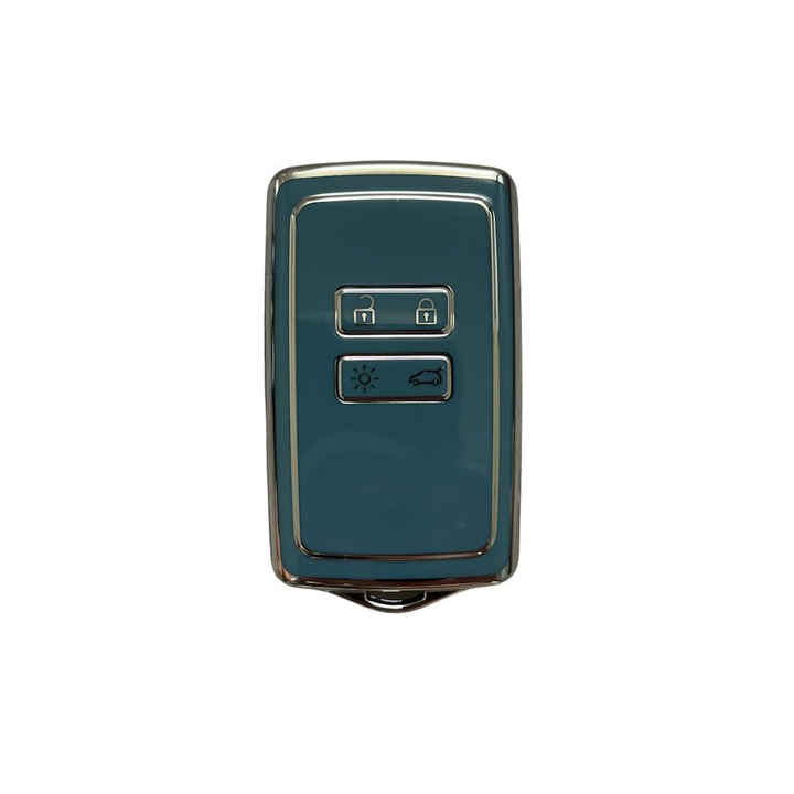 Husa Cheie Renault Megane, Kadjar, Captur, Clio Smartkey 4 Butoane, Tpu, Design, Gri-Verzui Cu Crom