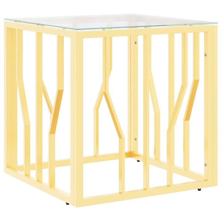 Маса за кафе vidaXL, Златиста, 50x50x50 cм, Неръждаема стомана и стъкло, 7.32 Kg