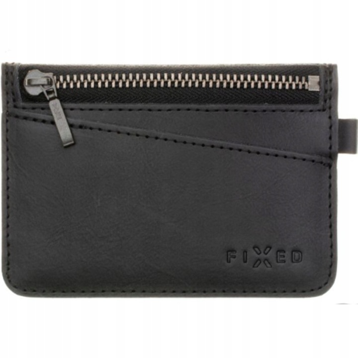 Kártya- és kulcstartó, Fixed, Természetes bőr, Fekete