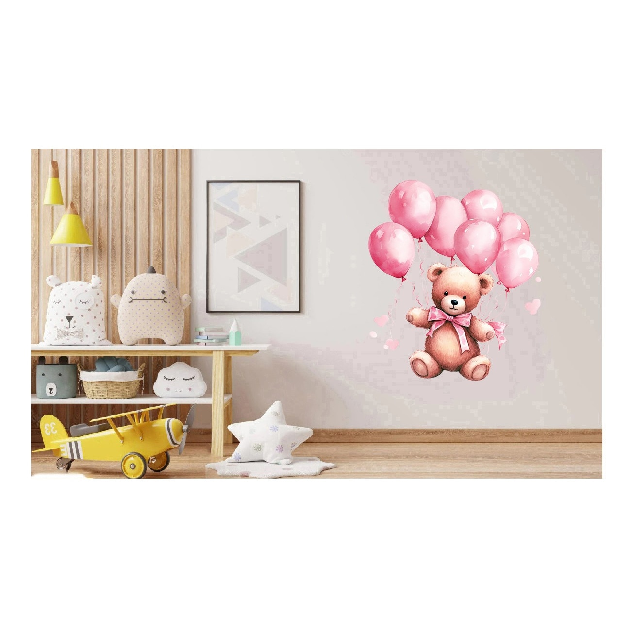 Sticker decorativ, Ursulet cu Baloane, Roz, 70 cm, 8380ST-7 - eMAG.ro