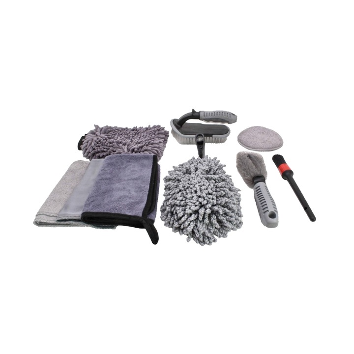 Set perii si lavete pentru curatare auto, detailing, 9 piese, Satra