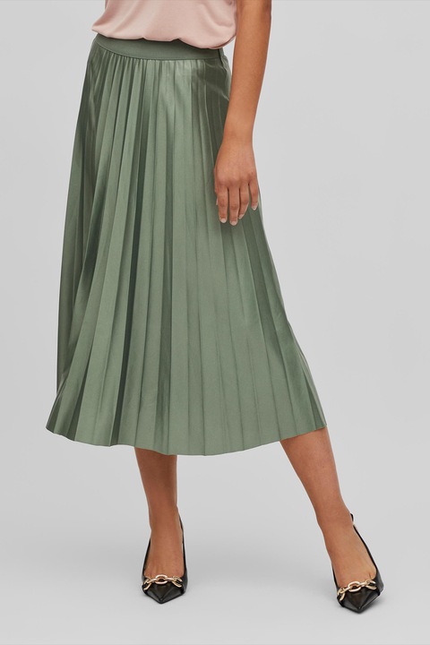 Vila, Fusta midi cu pliuri, Verde feriga