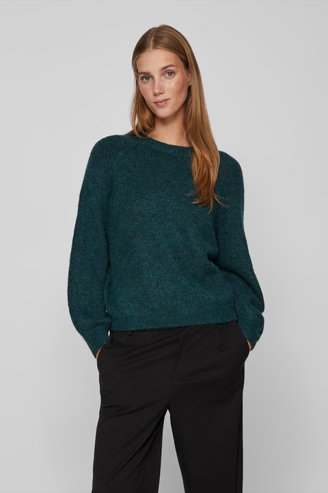 Vila, Пуловер с вълна с овално деколте, Тъмнозелен