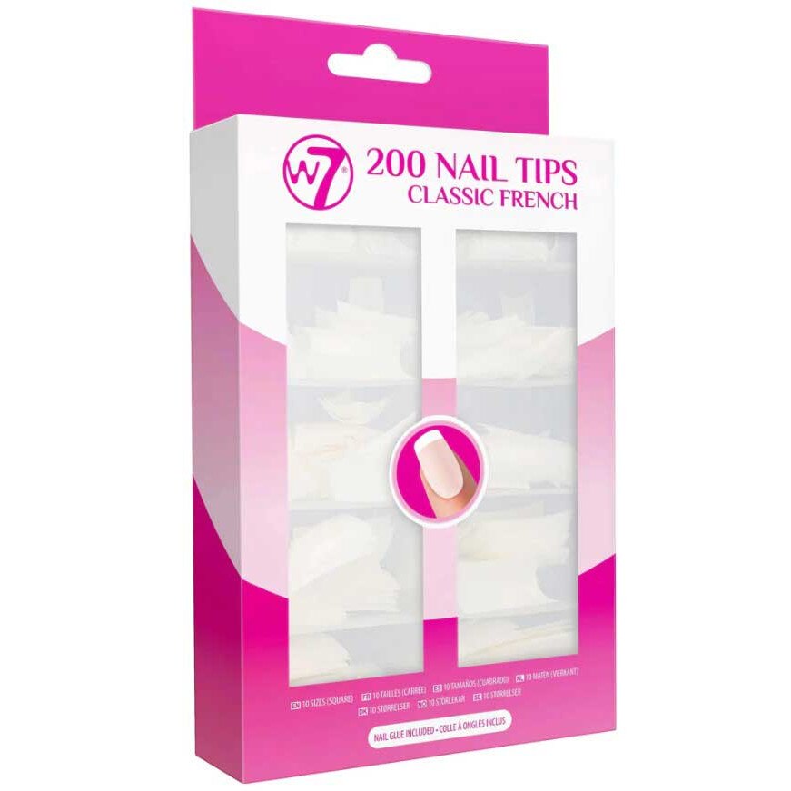 Set 200 bucati Unghii False Tips, Calitate Premium, W7 Classic French, Culoare Alba