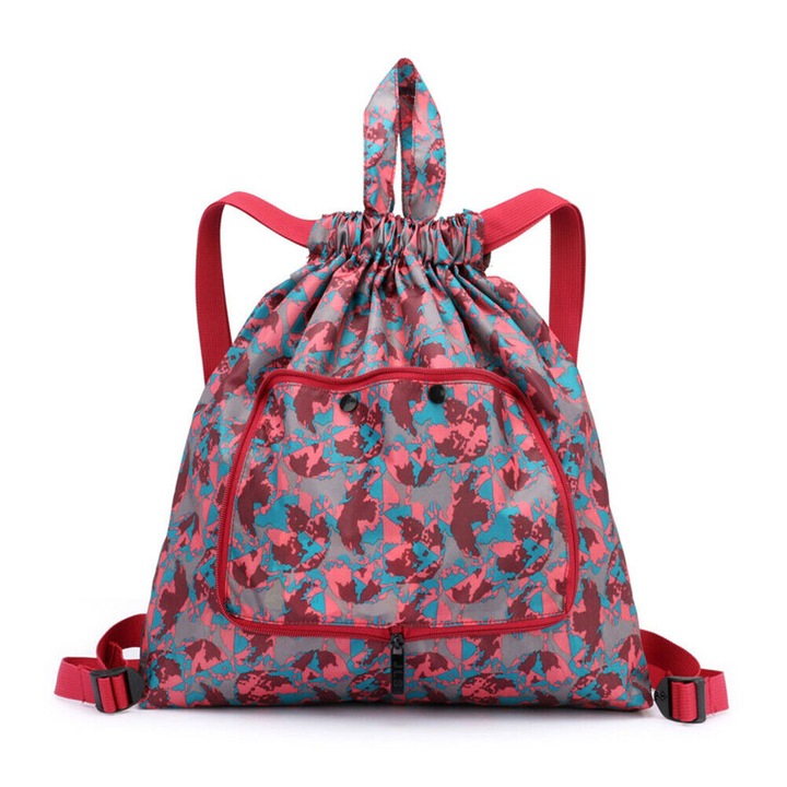 Сгъваема чанта, Zola, многофункционална, регулируеми презрамки, 42x40x7 см, абстрактен модел, червена