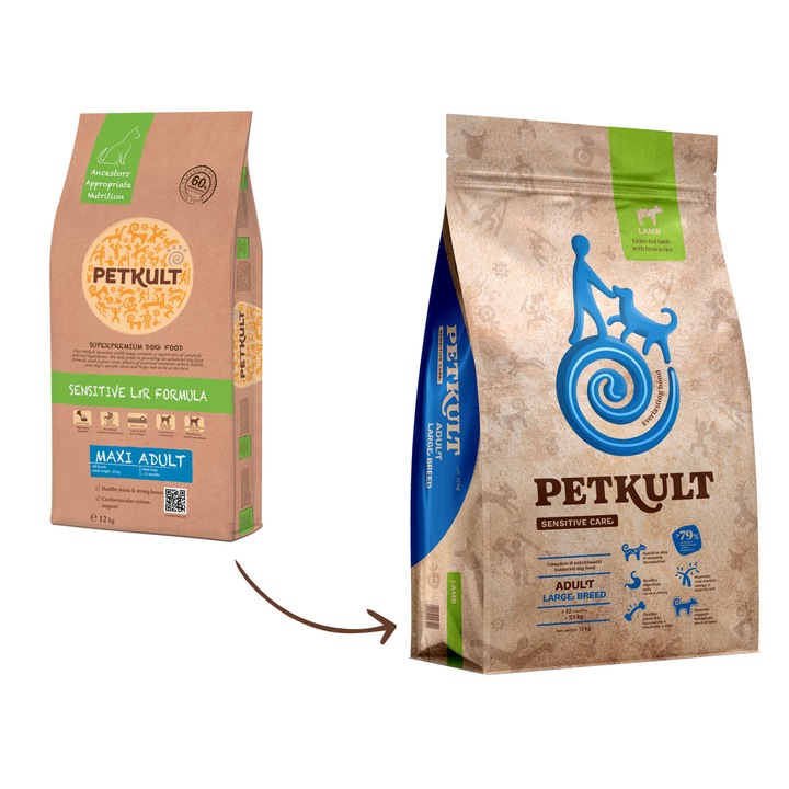 Hrana uscata pentru caini Petkult Sensitive Care, Adult Large, Miel & Orez, 12 kg