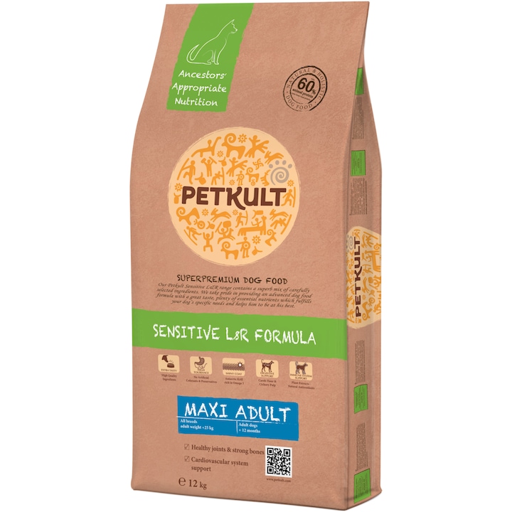 PetKult Sensitive Maxi Adult kutyaeledel, Bárányhús és rizs, 12 kg