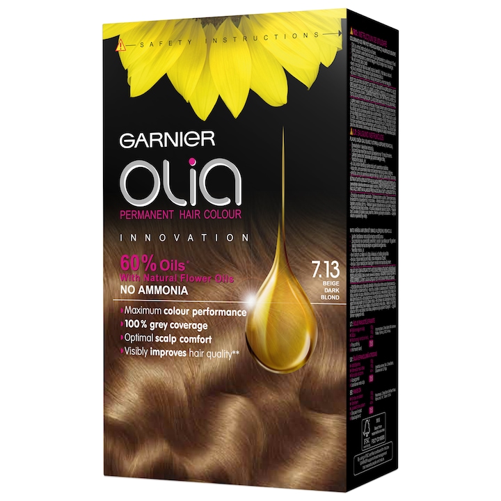 Vopsea de par permanenta fara amoniac Garnier Olia 7.13 Blond Bej