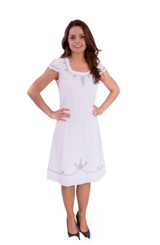 Rochie alba decorata cu snur NatuRustiQ, marimea 38 Rochie alba decorata cu snur NatuRustiQ, marimea 38