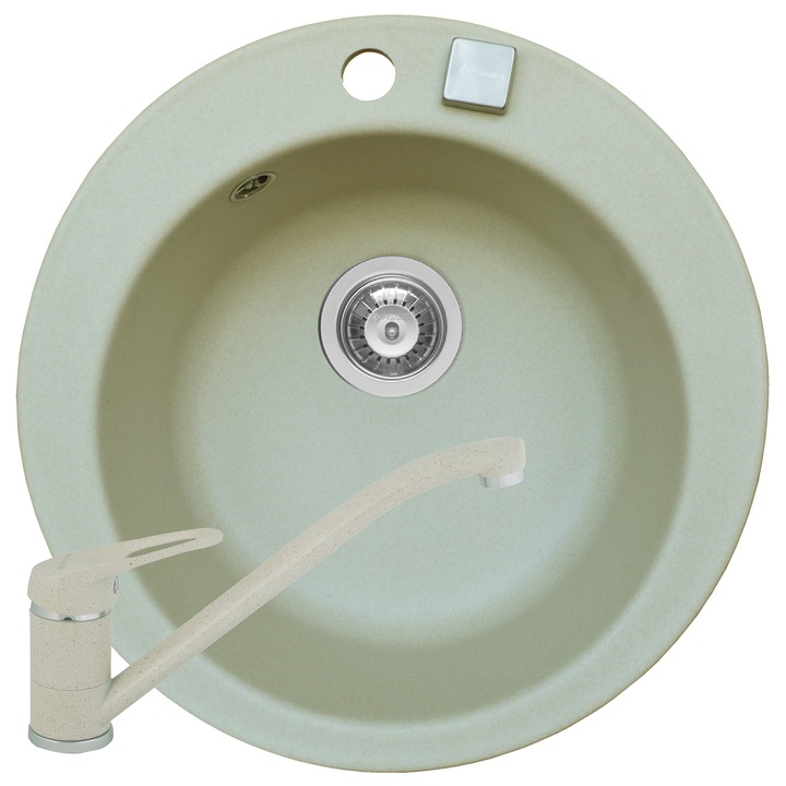 Pachet Chiuveta + Baterie bucatarie Pyramis LANCA, 490mm, adancime 170mm, montare pe blat, Bej