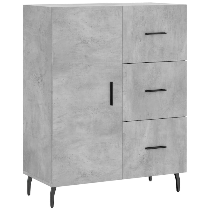 Comoda Zakito Europe, 3 sertare, lemn/metal, 2 polite, gri beton, 69.5x34x90cm