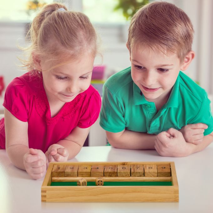 Relaxdays Shut The Box Spiel - Holz Klappenspiel Für 2-4 Spieler, Würfelspiel Für Kinder & Erwachsene