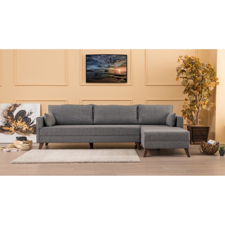 Coltar cu Sezlong Dreapta Asi Home Bella, Gri, 275X85X165cm