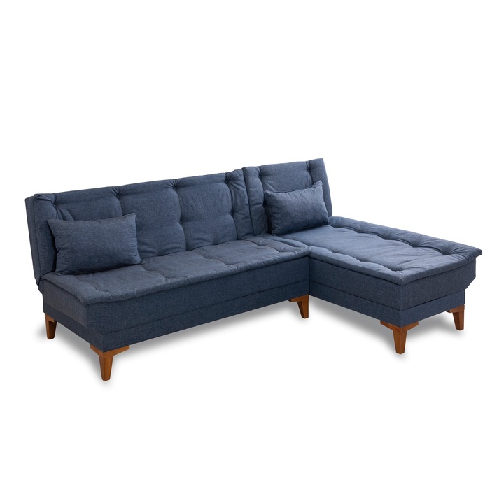 Canapea coltar extensibila, Atelier Del Sofa, albastru inchis, 225x85cm, picioare din lemn, 100% in