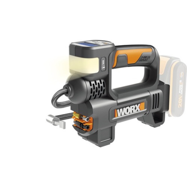 Autós minikompresszor akkumulátor nélkül Worx Wx092.9 20v Max. 10 rúd, zseblámpával