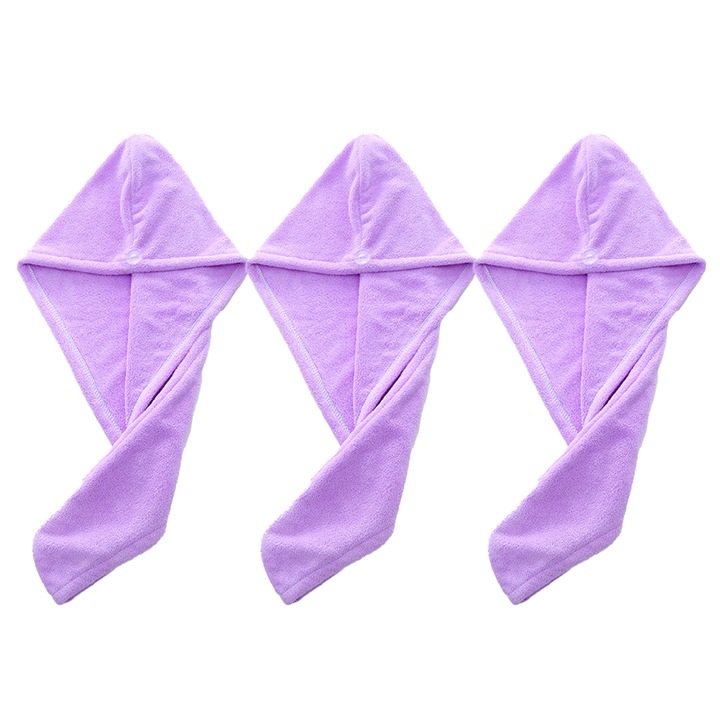 Комплект от 3 кърпи за коса, QttvbTna, Микрофибър, 26 x 68 см, Лилаво