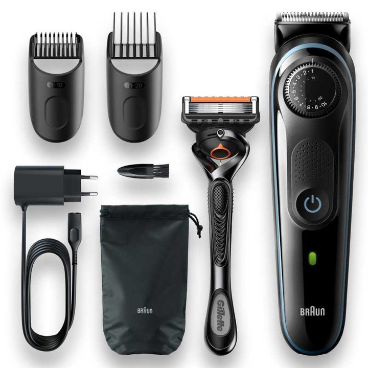 Тример Braun BT5341, За брада, Прецизна глава, 2 гребена, 39 настройки за дължина, Самобръсначка Gillette ProGlide, Черен