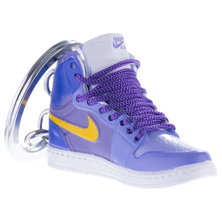 Breloc pentru chei, Nike Air Jordan, figurina 3D, 50x30 mm, fabricat din cauciuc si pvc, realizat si pictat manual, Albastru-Mov