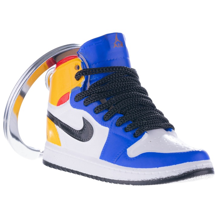Breloc pentru chei, Nike Air Jordan, figurina 3D, 50x30 mm, fabricat din cauciuc si pvc, realizat si pictat manual, Albastru-Galben