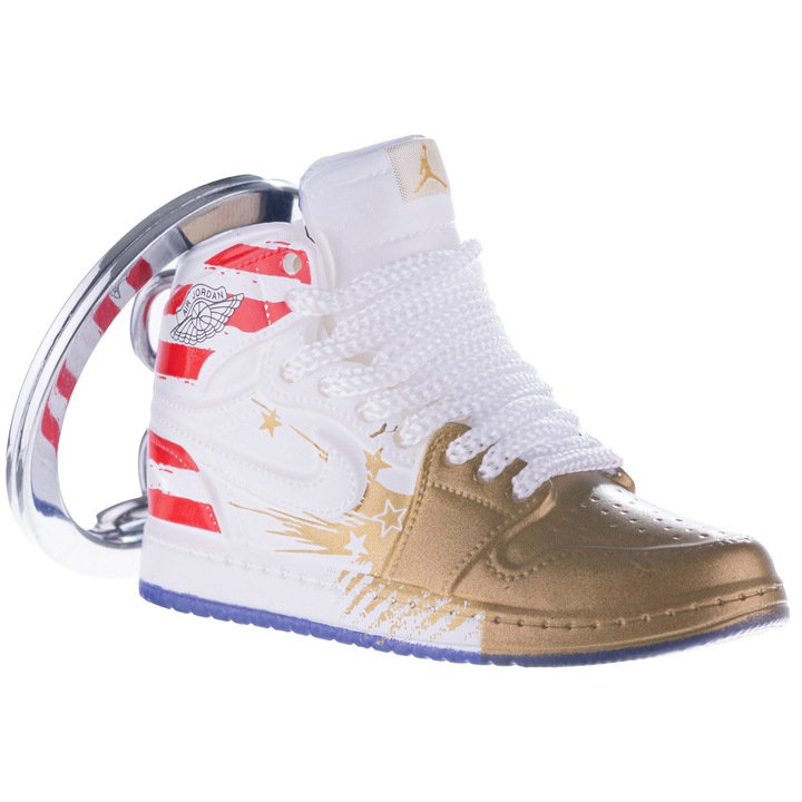 Breloc pentru chei, Nike Air Jordan, figurina 3D, 50x30 mm, fabricat din cauciuc si pvc, realizat si pictat manual, Gold Star