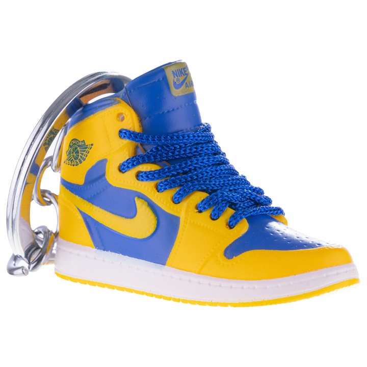 Breloc pentru chei, Nike Air Jordan, figurina 3D, 50x30 mm, fabricat din cauciuc si pvc, realizat si pictat manual, Galben-Albastru