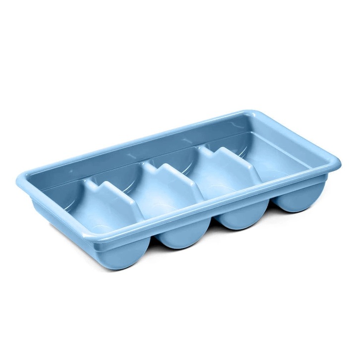 Tava pentru tacamuri, Forgast, Polipropilena, GN 1/1, Dimensiuni 52x29x9,5 cm, 4 compartimente, Albastru