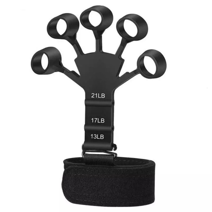 Flexor SIKS Pentru Degete Din Silicon, Banda De Sustinere Velcro, Diferite Niveluri De Dificultate, Recuperare Fizica, Negru