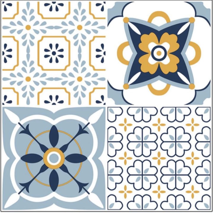 Set 12 placi autocolante din vinil, 30x30 cm, rezistente la apa, model floral multicolor