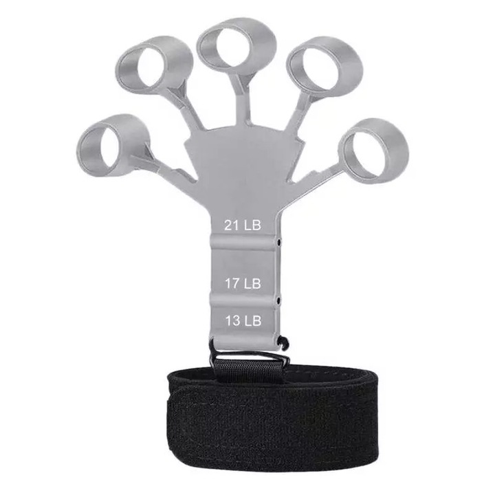 Flexor SIKS Pentru Degete Din Silicon, Banda De Sustinere Velcro, Diferite Niveluri De Dificultate, Recuperare Fizica, Gri