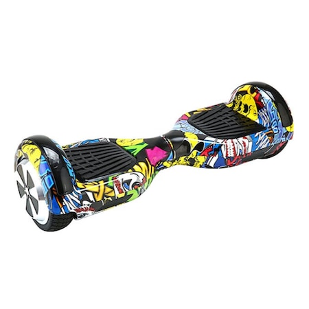 Hoverboard JRH, roti 6.5", autonomie 15 km, viteza 10 km/h, putere motoare 500W (2 x 250), Bluetooth, difuzoare, geanta transport inclusa, Grafitti galben