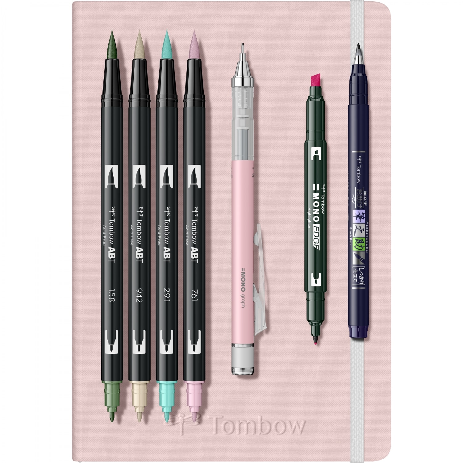 Tombow BUJO-SET1 Creative Journaling Kit Pastel, Notebook + 7