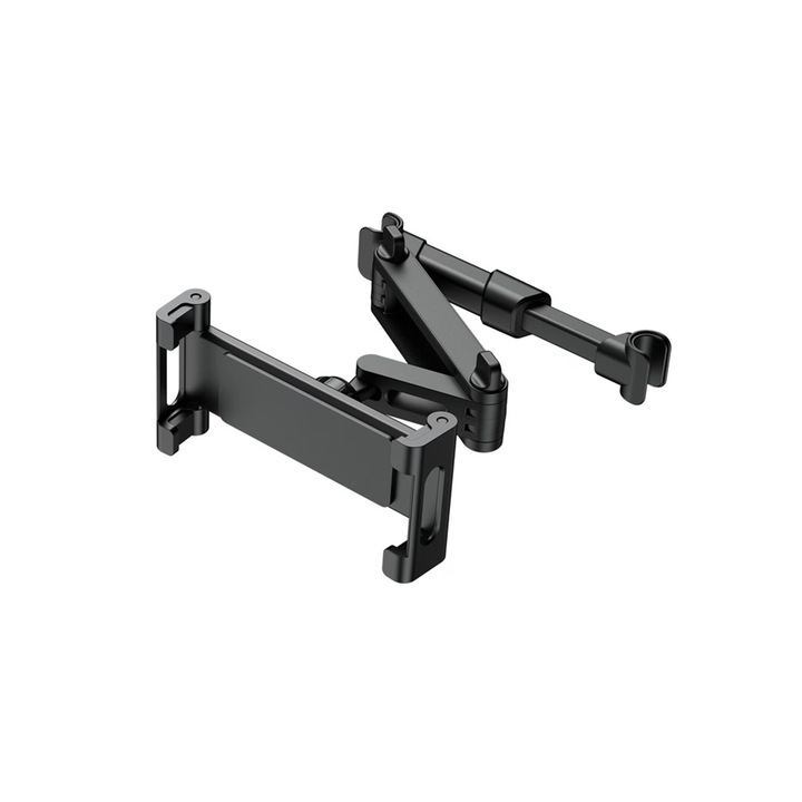 Suport auto de tableta si telefon pentru tetiera, Negru, Lungime reglabila, Rotatie 360 grade, Universal