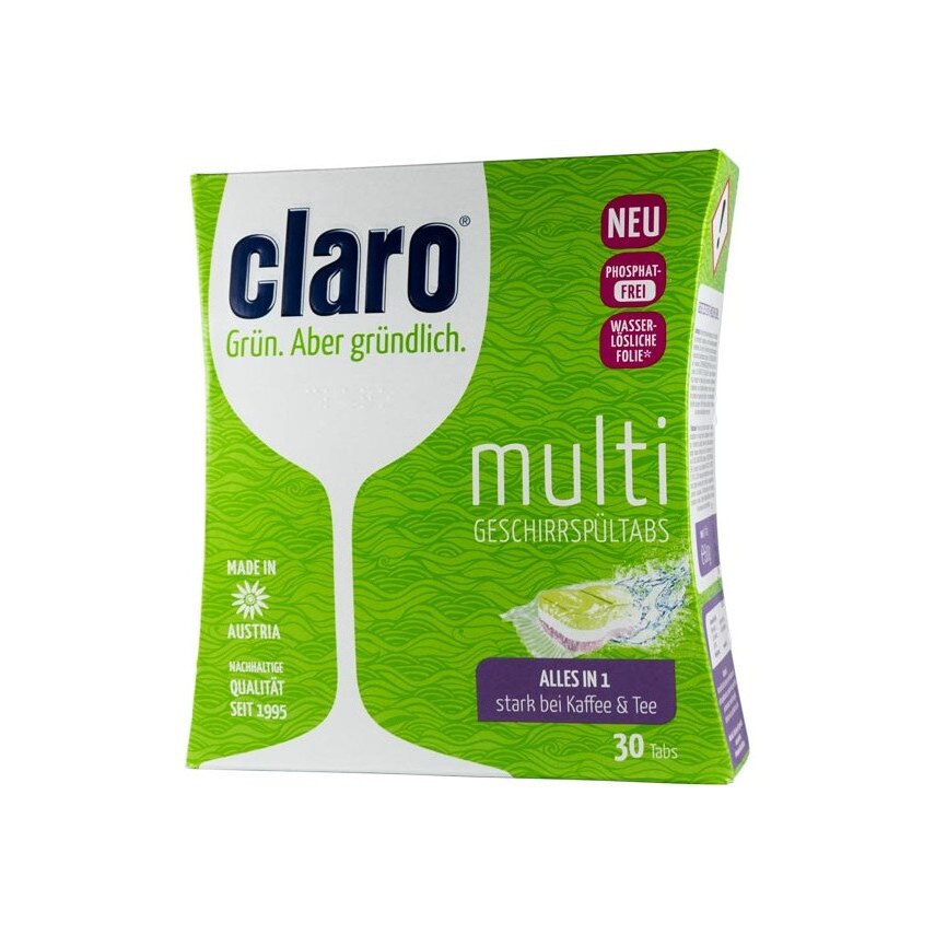 Tablete bio 3 in 1 pentru masina de spalat vase, CLARO, 30 tablete - 600 g