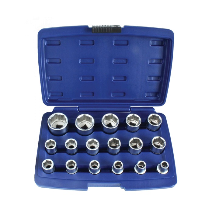 Trusa chei tubulate 6 colturi 1/2", 17 piese, Asta